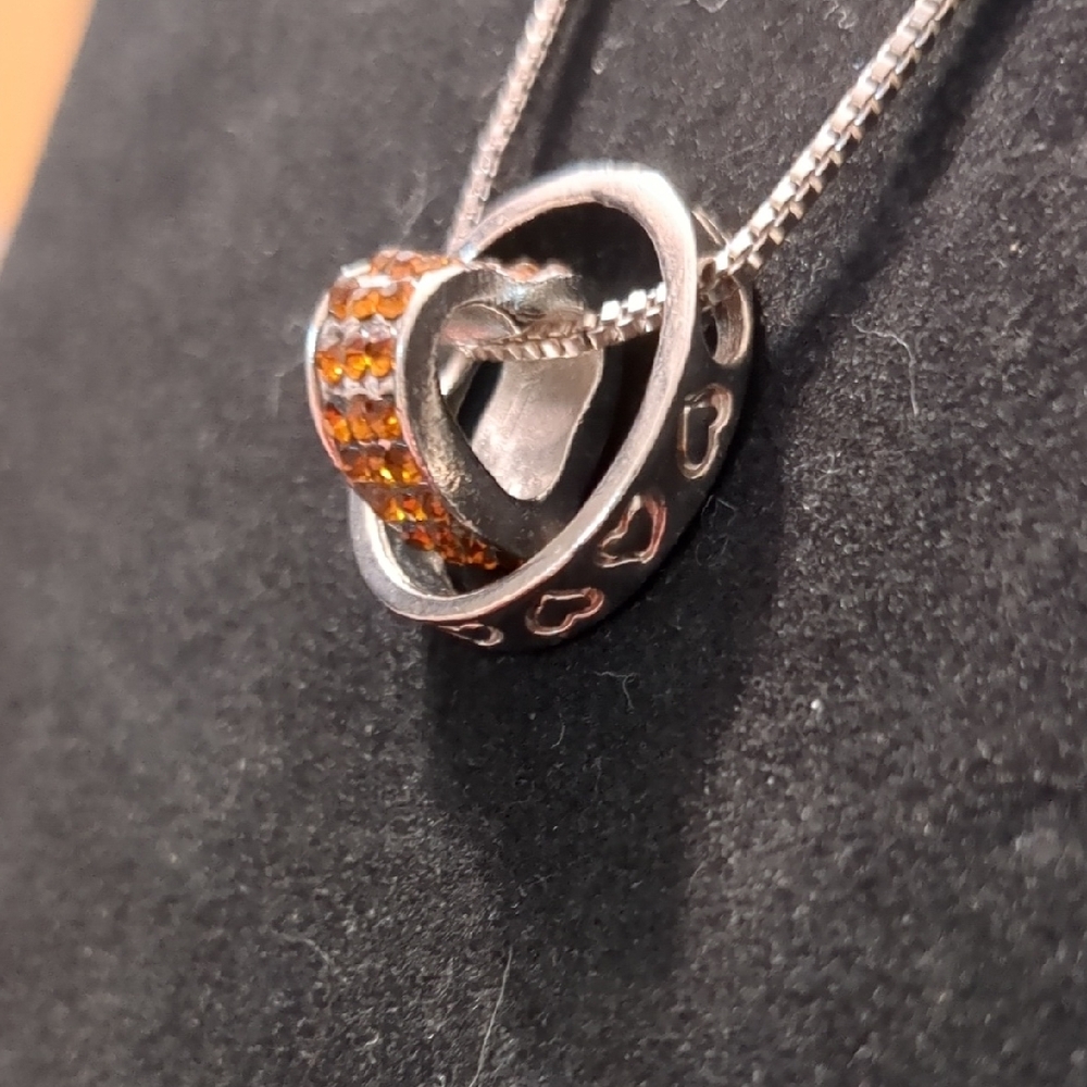 ✨Silver and Orange Heart Pendant Necklace